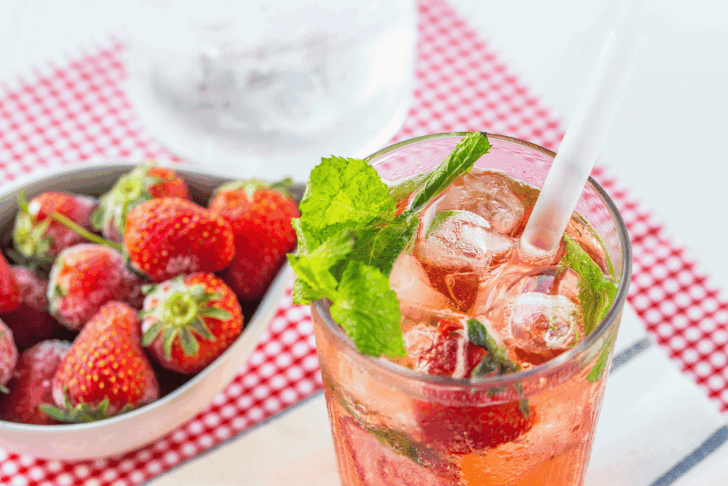 Strawberry Moonshine cocktail with fresh strawberries 