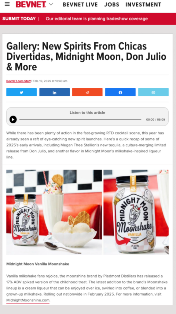 Vanilla Moonshake Featured in BevNet article 