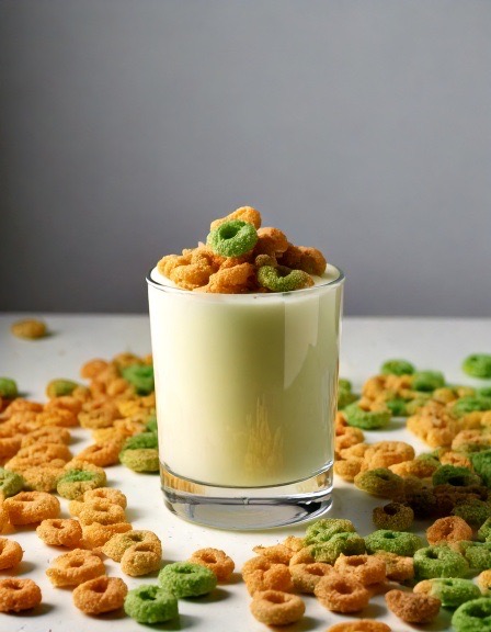 Shot glass with Apple Jacks cereal surrounding it. 