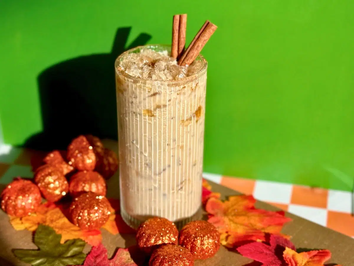 Spiked Pumpkin Spice Cold Brew in a fall setting